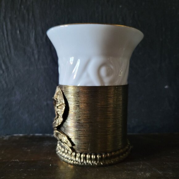 Vtg Stylebuilt Glass With Omolu Gold Tone Bow Base, Hollywood Regency - Picture 3 of 9